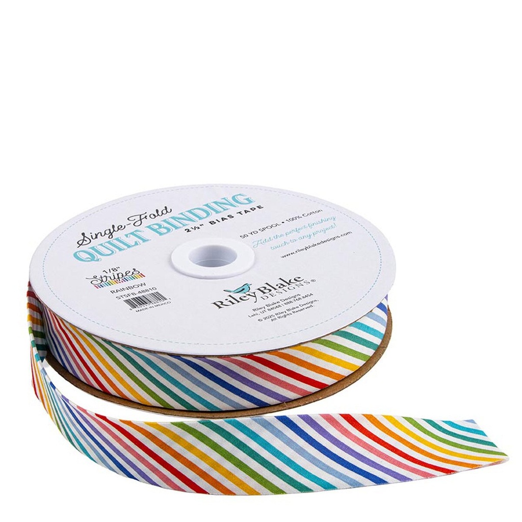 Single-Fold Quilt Binding 2 1/2" Bias Tape Diagonal Stripe Rainbow from Riley Blake