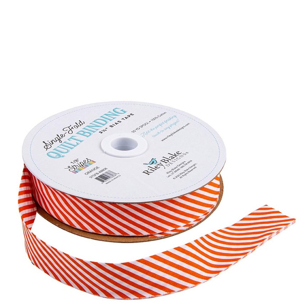 Single-Fold Quilt Binding 2 1/2" Bias Tape Diagonal Stripe Orange from Riley Blake