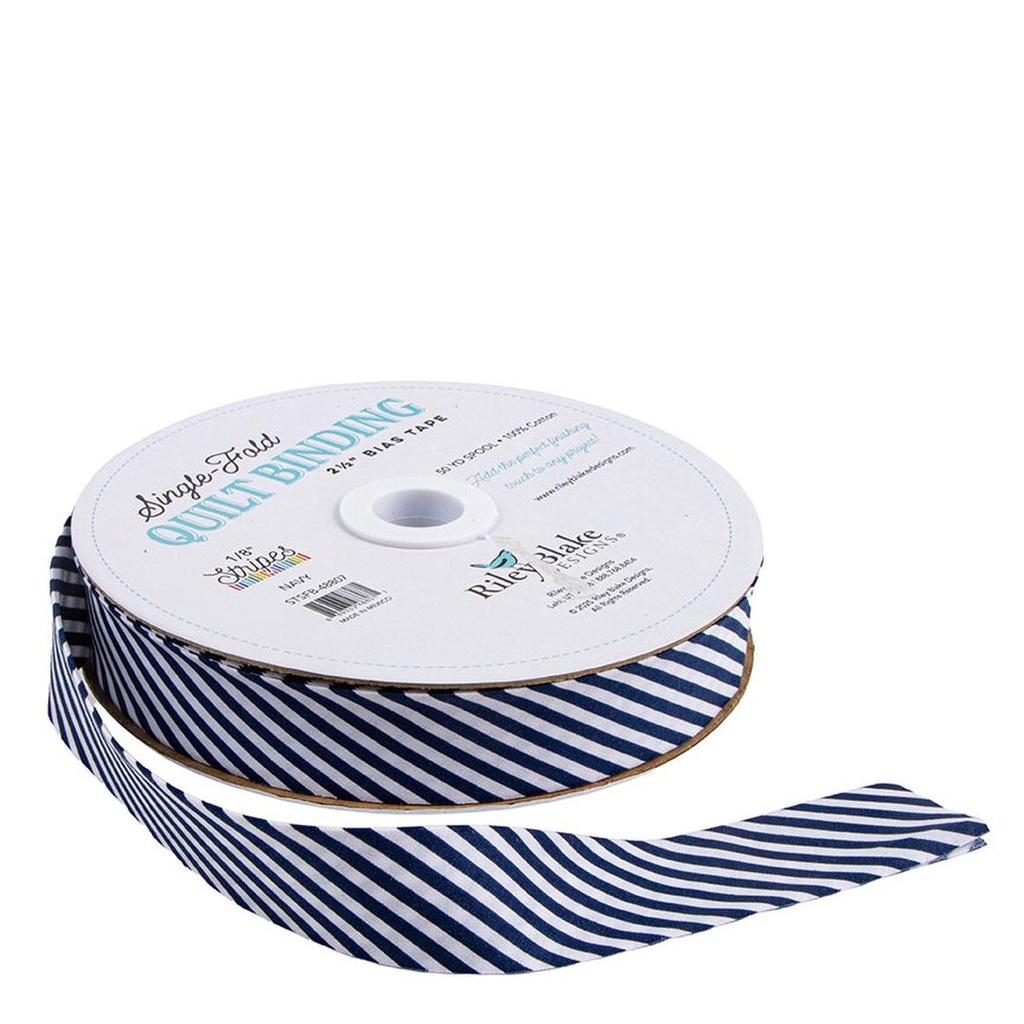 Single-Fold Quilt Binding 2 1/2" Bias Tape Diagonal Stripe Navy from Riley Blake