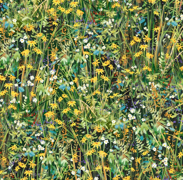Meadow Perch Field of Wildflowers Green/Yellow by Luke Buck for P&B Textiles
