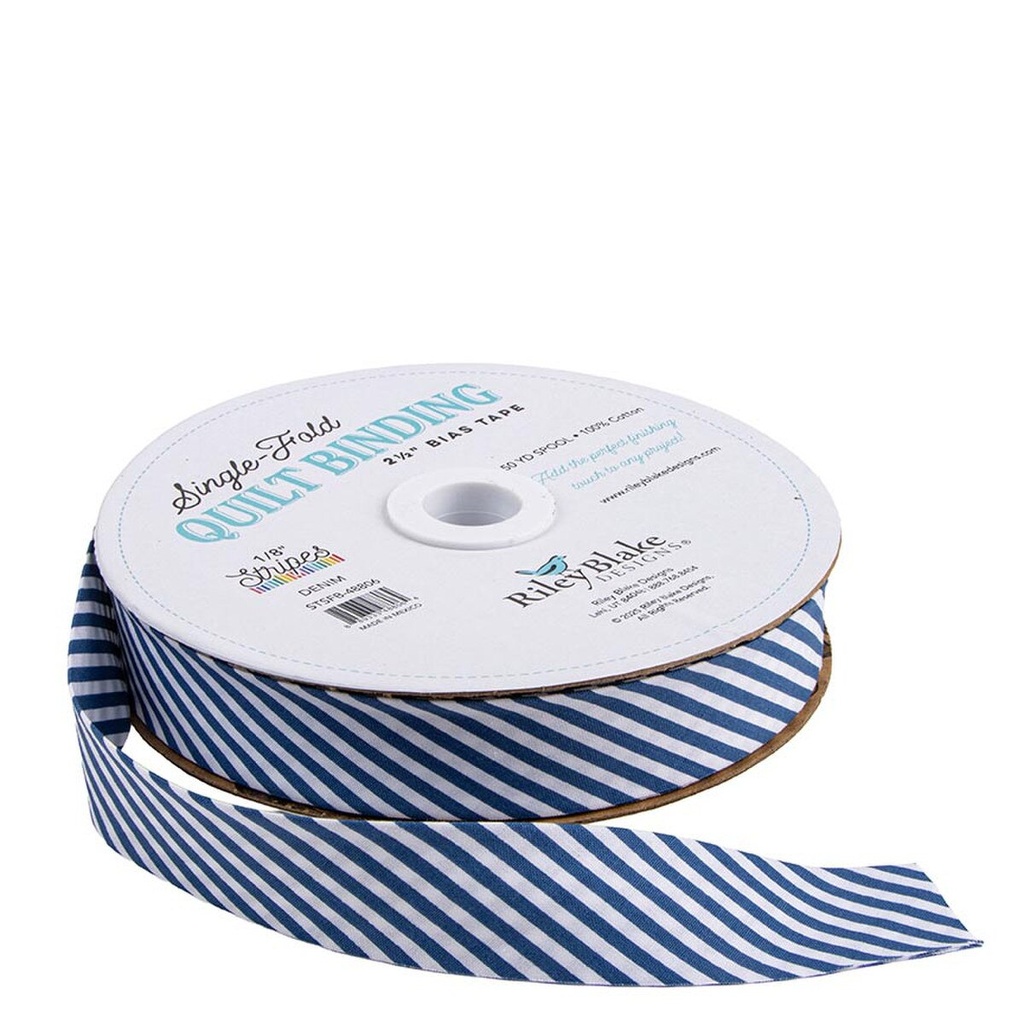 Single-Fold Quilt Binding 2 1/2" Bias Tape Diagonal Stripe Denim from Riley Blake