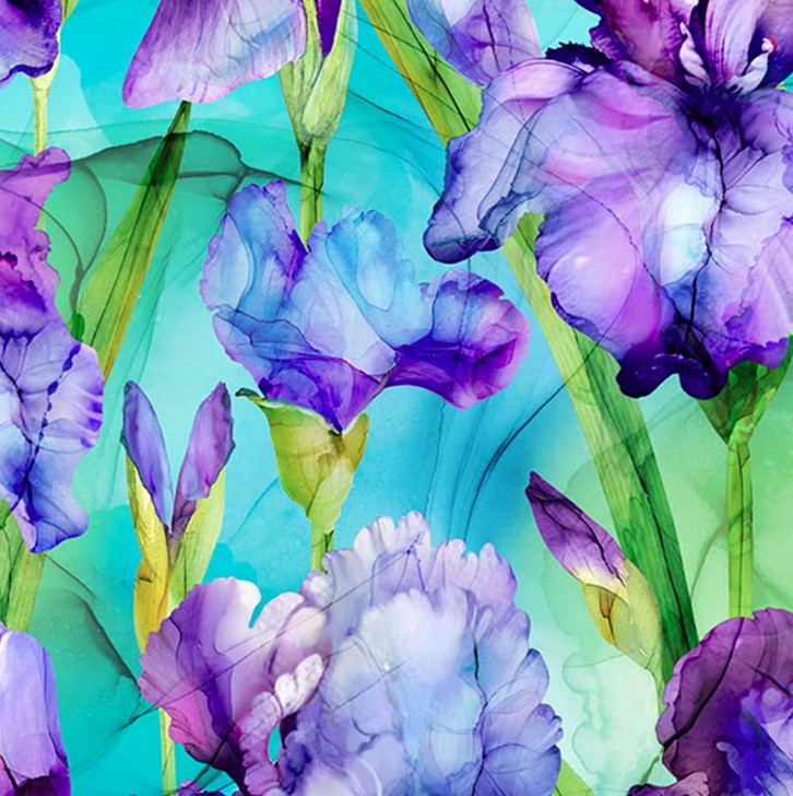 Infatuation Iris Feature Turquoise Multi by Deborah Edwards & Melanie Samra for Northcott Fabrics