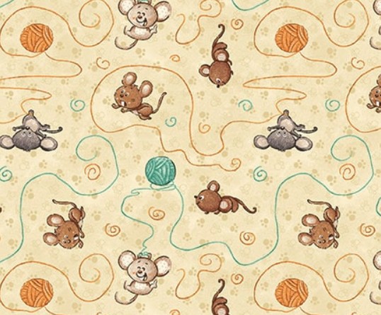 Cat Hair Don't Care Playful Mice Tan by Nidhi Wadhwa for Blank Quilting