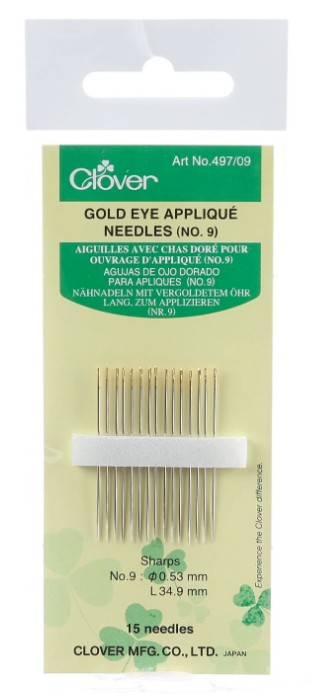 Clover Gold Eye Applique Needles Size 9
