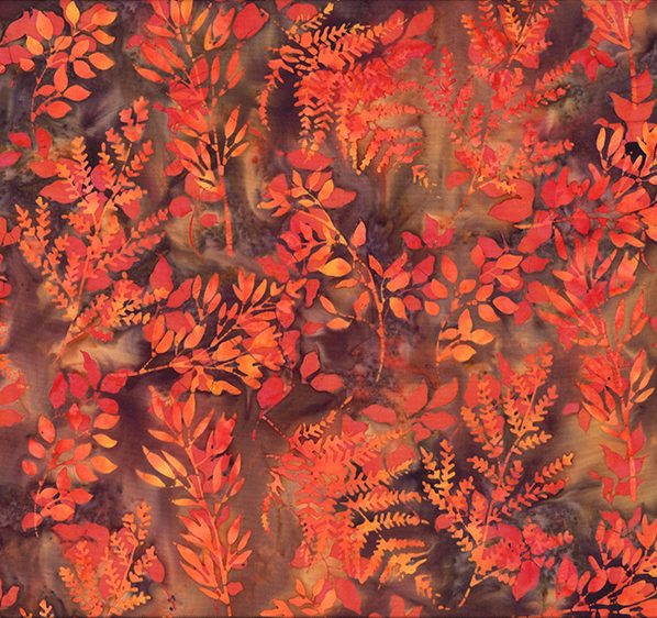Bali Batik Monarch Migration Leafy Branches Cayenne from Hoffman Fabrics