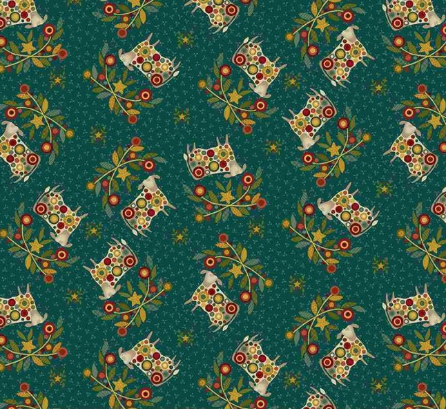 Pennyberry Farm Bust a Moove Deep Teal by Kim Diehl for Henry Glass