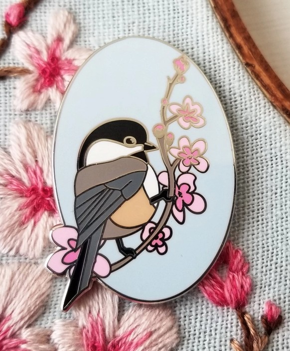 Chickadee Enamel Needle Minder from Jessica Long Embroidery