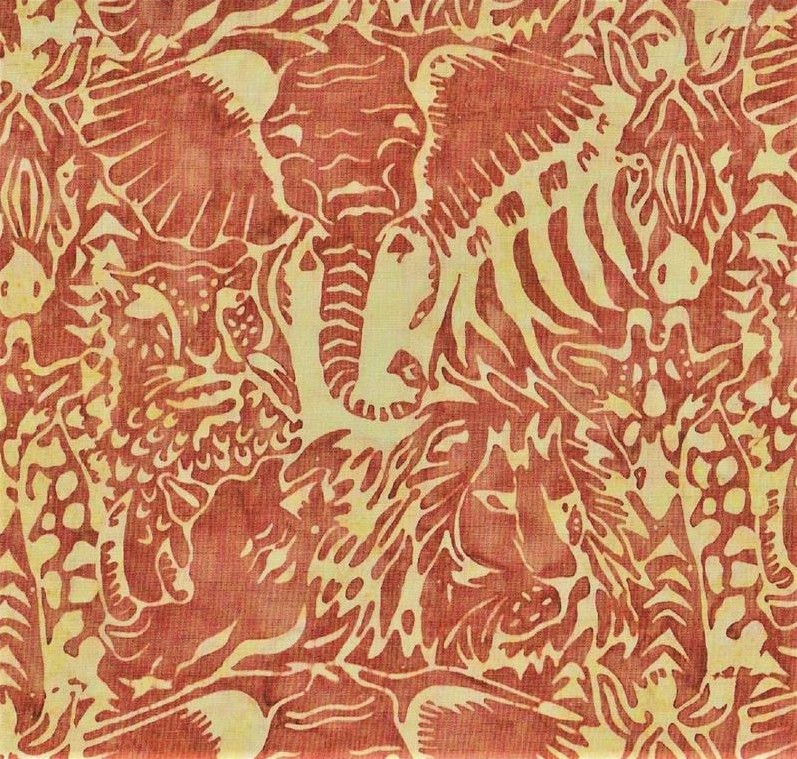 Summer Safari Batiks Packed Elephants and Rhinos Orange from Batik Textiles