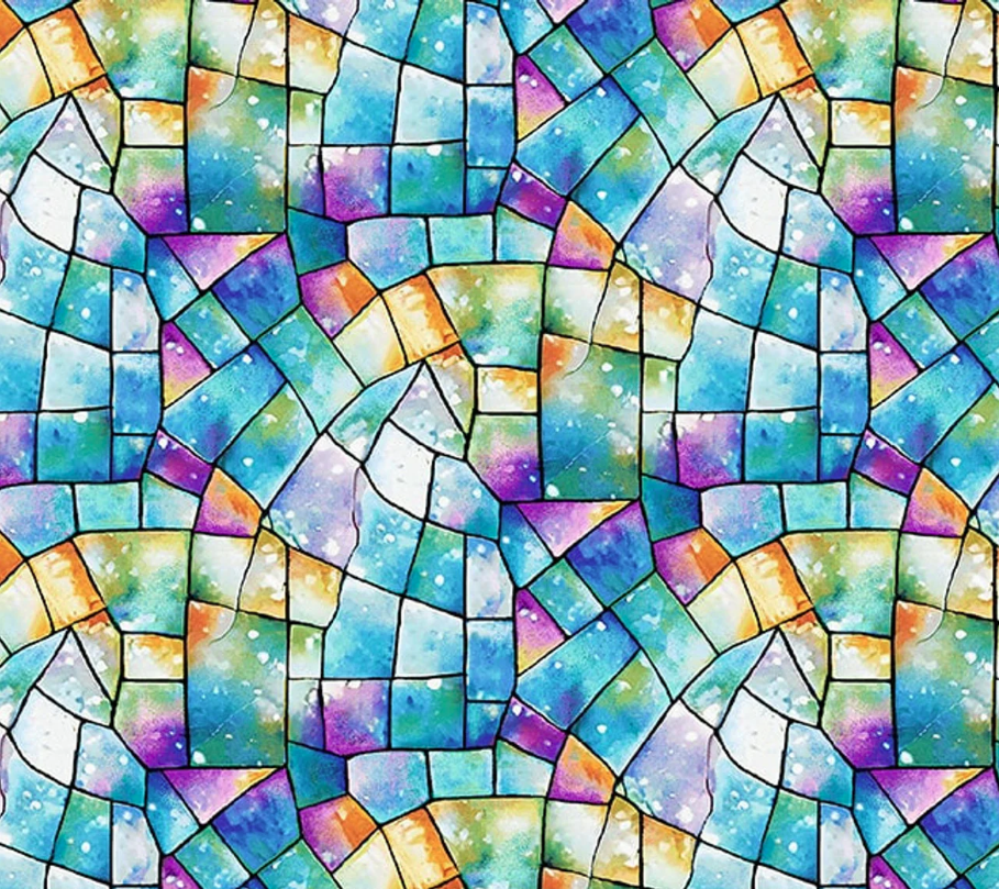 Faith in Full Color Stained Glass Multi on Turquoise from Henry Glass