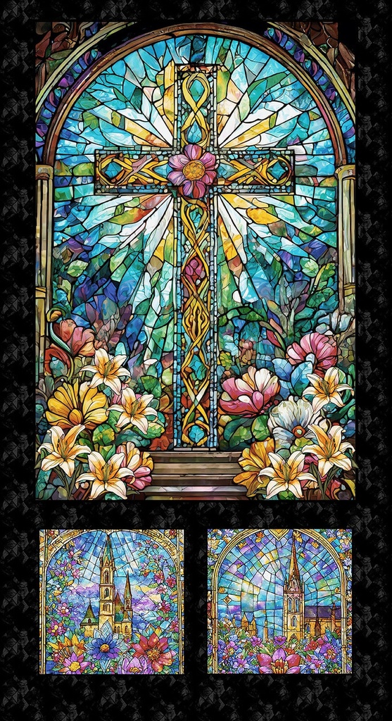 Faith in Full Color Window Panel Turquoise on Black from Henry Glass