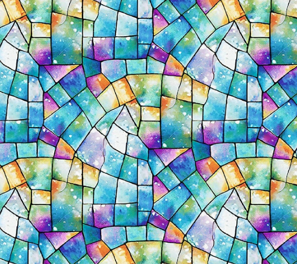 Kaleidoscope 108 Stained Glass Multi on Blue from Henry Glass