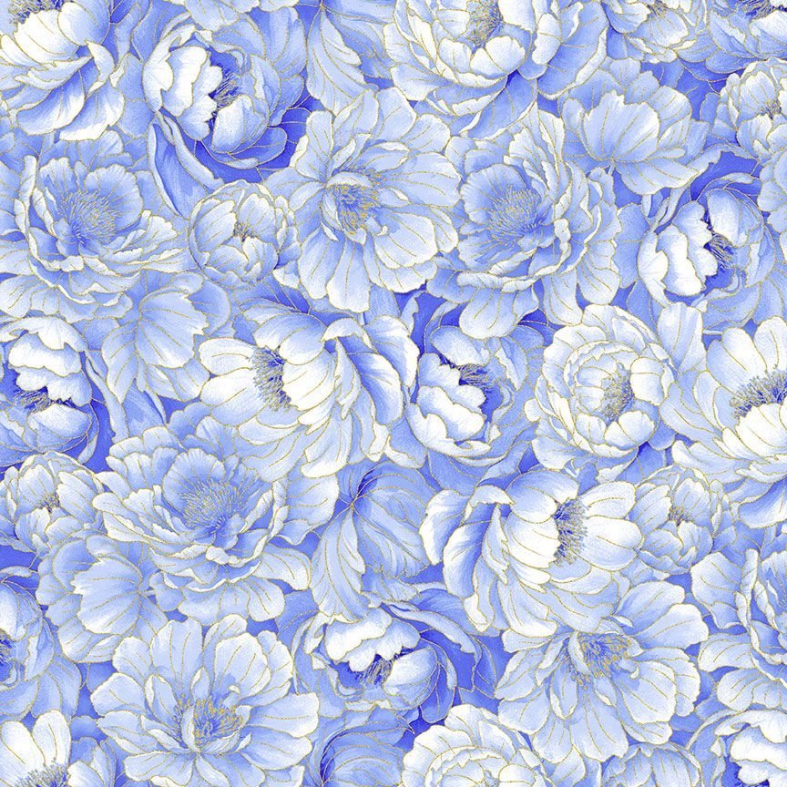 Moonlight Floral Packed Metallic Blue from Timeless Treasures