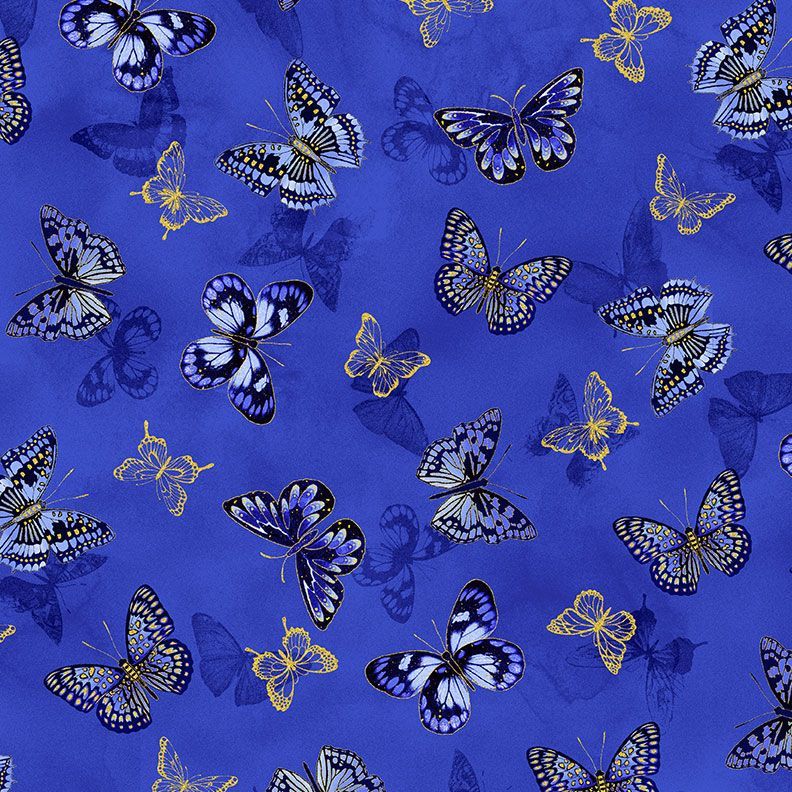 Moonlight Tossed Butterflies Metallic Royal from Timeless Treasures