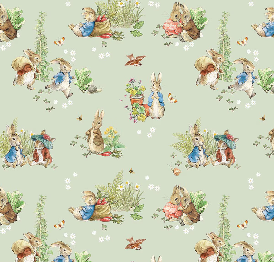 Peter Rabbit and Benjamin Bunny Main Green from Riley Blake