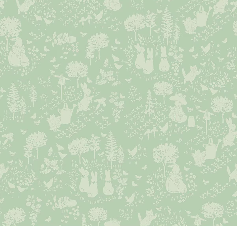 Peter Rabbit and Benjamin Bunny Tonal Garden Green from Riley Blake