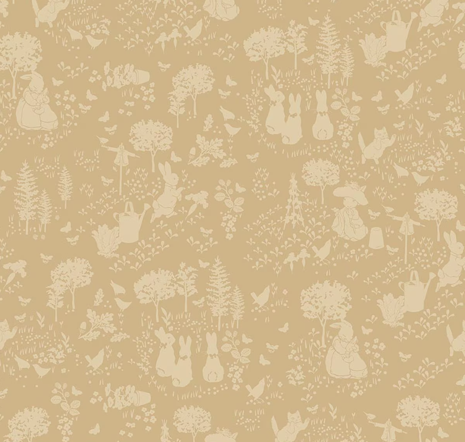 Peter Rabbit and Benjamin Bunny Tonal Garden Tan from Riley Blake