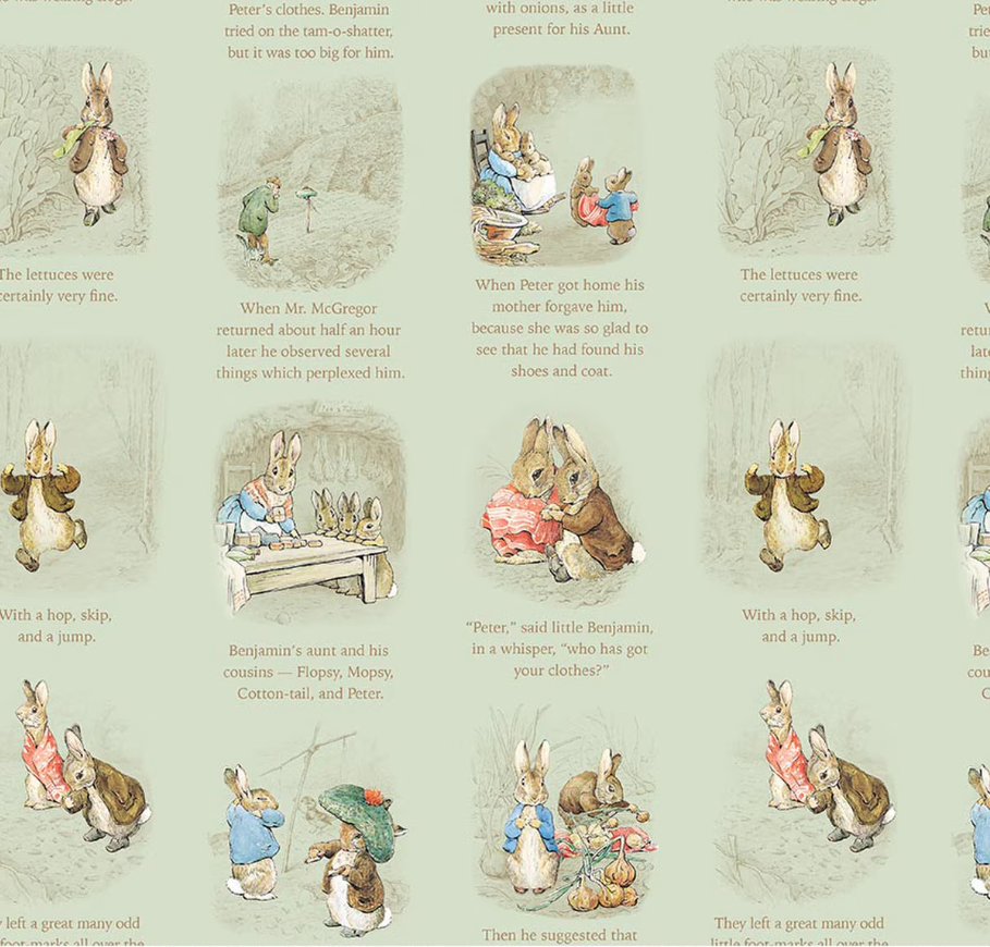 Peter Rabbit and Benjamin Bunny Story Time Green from Riley Blake