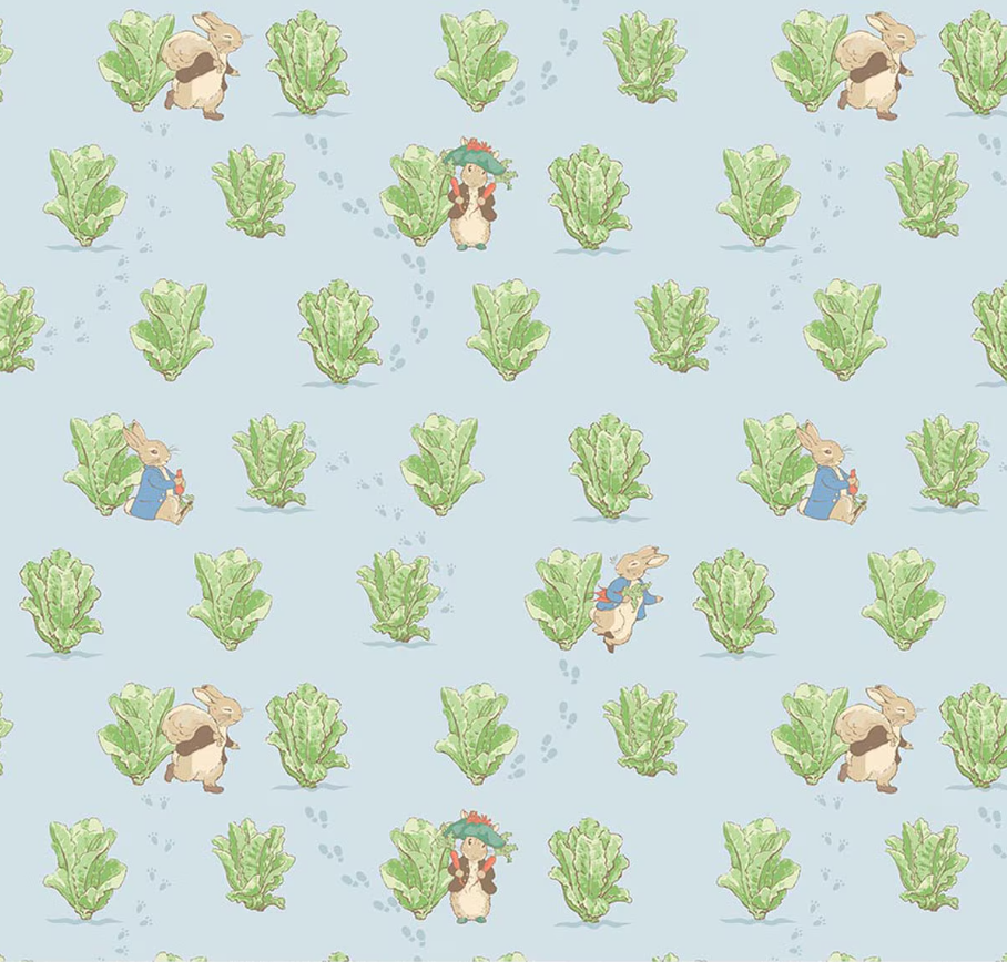 Peter Rabbit and Benjamin Bunny Lettuce Patch Blue from Riley Blake