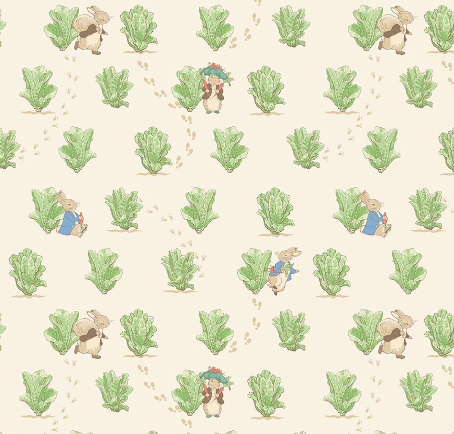 Peter Rabbit and Benjamin Bunny Lettuce Patch Cream from Riley Blake