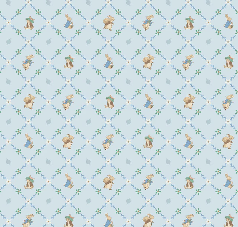 Peter Rabbit and Benjamin Bunny Lattice Blue from Riley Blake