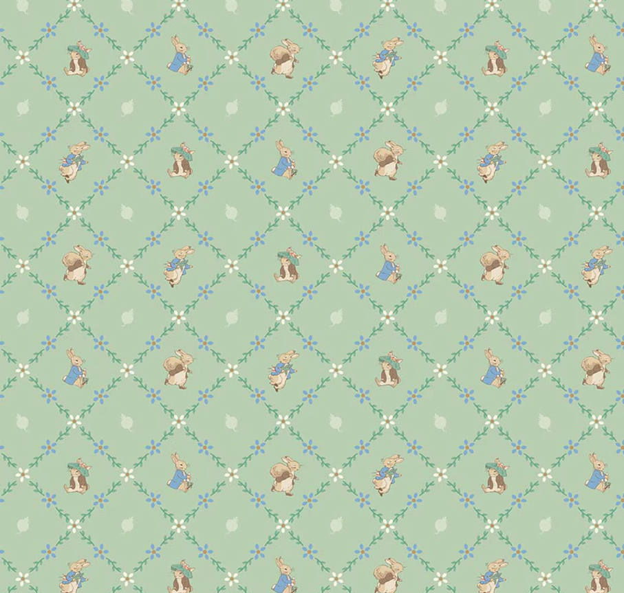 Peter Rabbit and Benjamin Bunny Lattice Green from Riley Blake