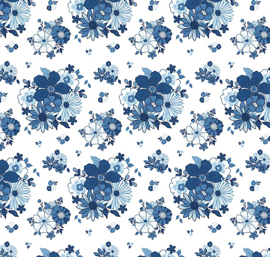 Blue Blooms and Threads Main White from Riley Blake