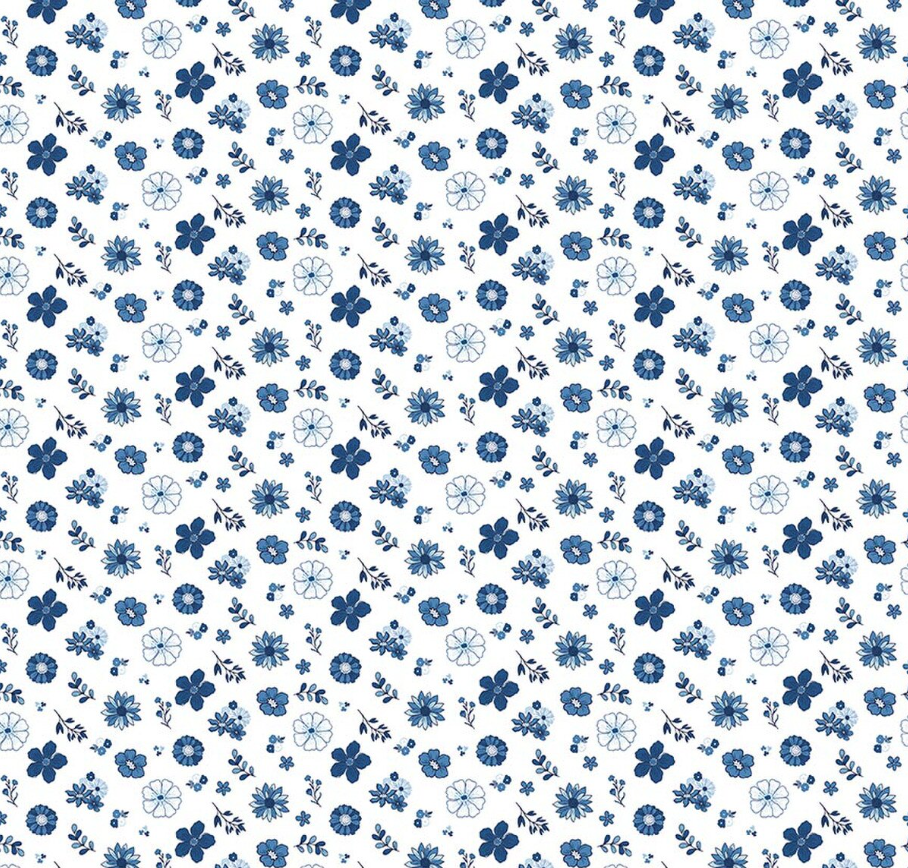 Blue Blooms and Threads Floral White from Riley Blake
