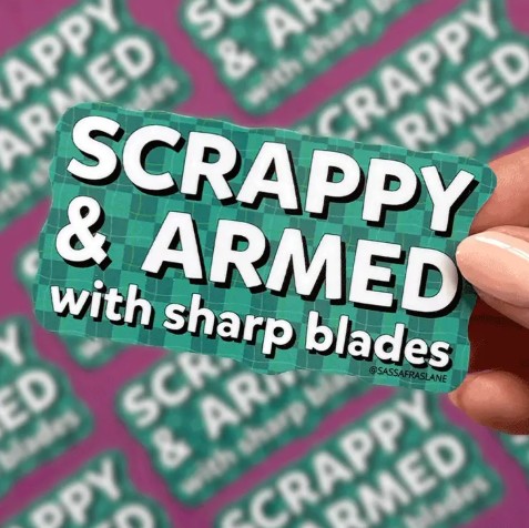 Scrappy & Armed Vinyl Sticker from Sassafras Lane Designs