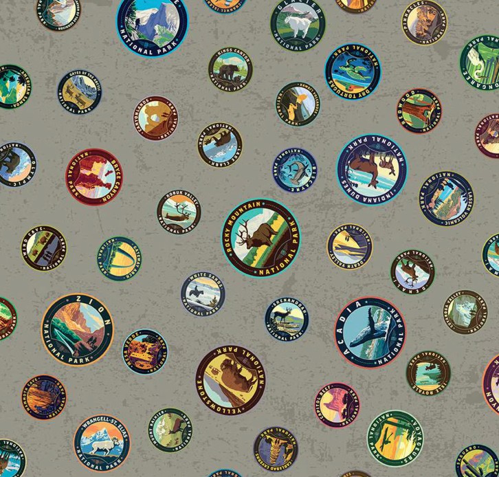 National Parks Emblems Gray by Anderson Design Group for Riley Blake Designs