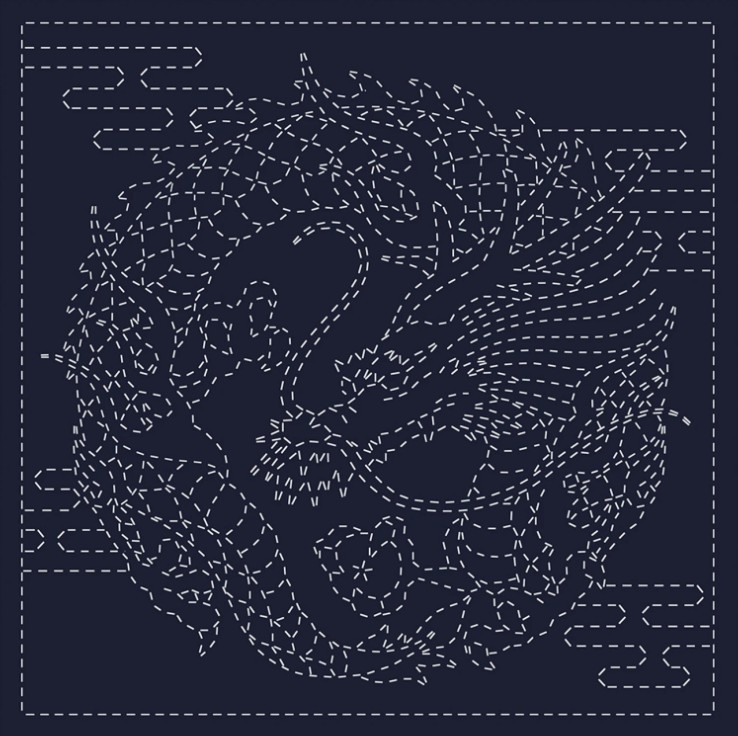 Sashiko Cloth Panel Dragon Crest from QH Textiles