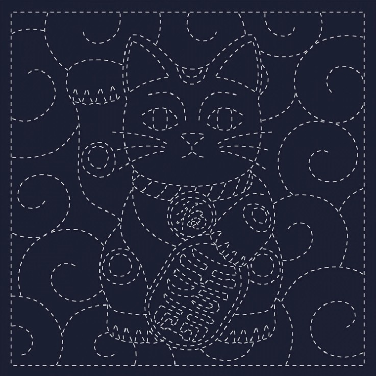 Sashiko Cloth Maneki-Neko Panel