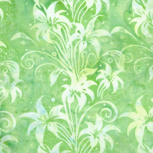 Everlasting Batiks Lily Florals Green Honeydew by Jerry Khiev for Island Batik