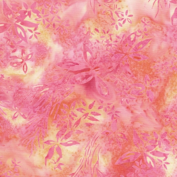 Everlasting Batiks Wildflowers Multi Pink Orange Sunset by Jerry Khiev for Island Batik