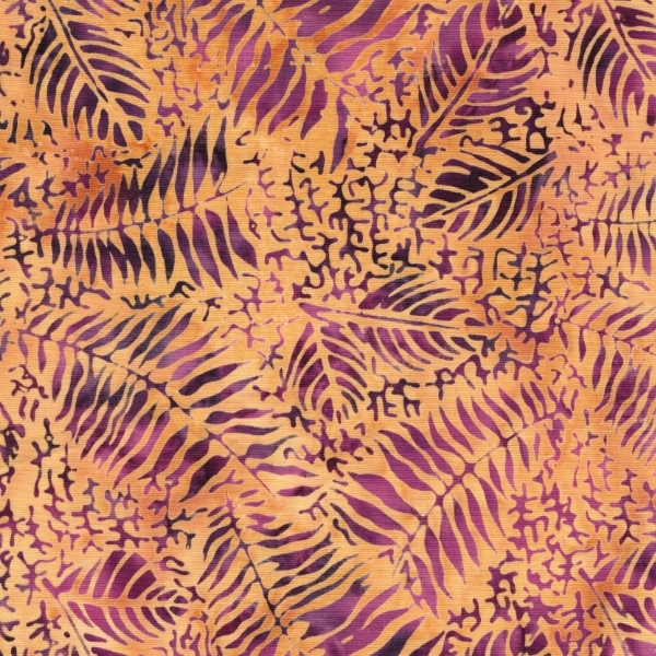 Geode Glow Batiks Fossil Fern Leaf Multi Purple Burgundy Gold by Kathy Engle for Island Batik