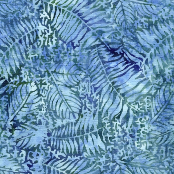 Stone Strata Batiks Fossil Fern Leaf Multi Blue Teal Denim by Kathy Engle for Island Batik