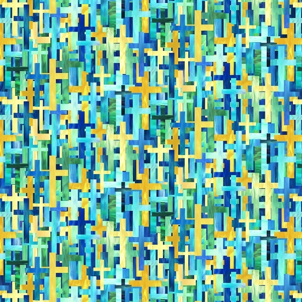 Risen Large Cross Blue Multi by Deborah Edwards for Northcott Fabrics