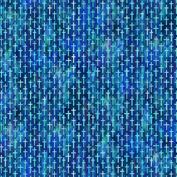 Risen Small Cross Blue Multi by Deborah Edwards for Northcott Fabrics