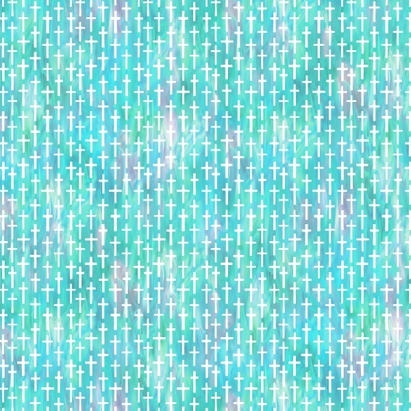 Risen Small Cross Turquoise Multi by Deborah Edwards for Northcott Fabrics
