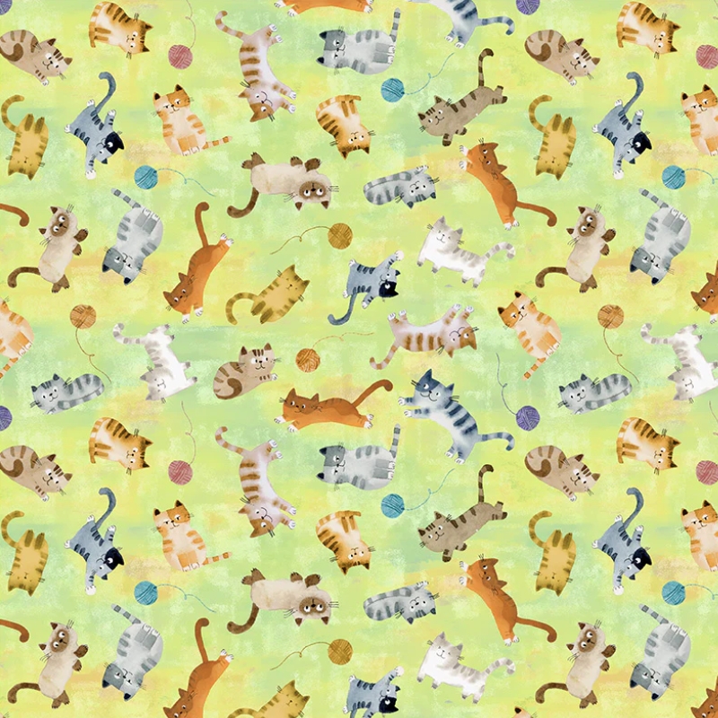 Cats Around Town Playful Companions Green from Windham Fabrics