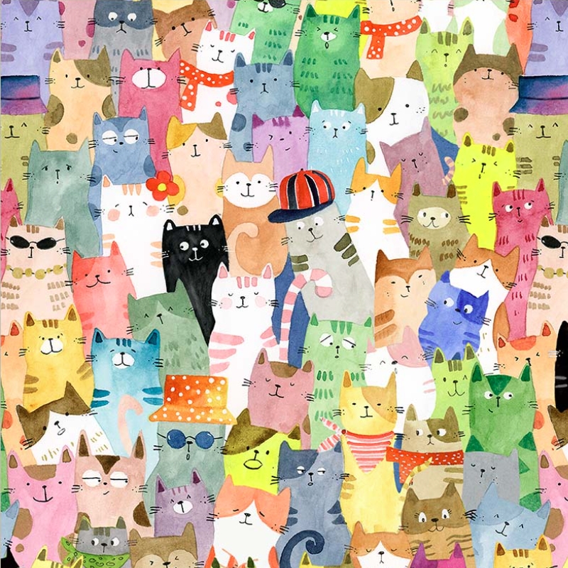 Cats Around Town 108" Full of Purrsonality Wideback Multi from Windham Fabrics