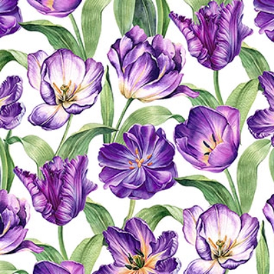 Tulip Garden Large Tulips White Multi from Northcott Fabrics