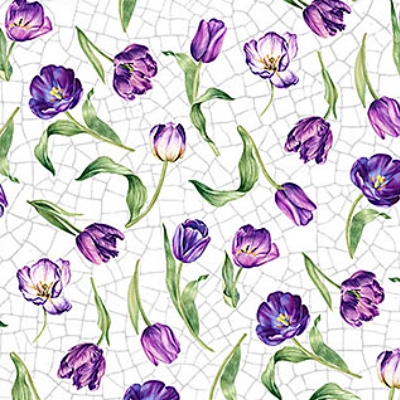 Tulip Garden Mini Tulips White Multi from Northcott Fabrics