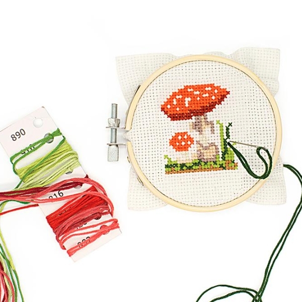 Mushroom Mini Cross Stitch Kit from Kikkerland