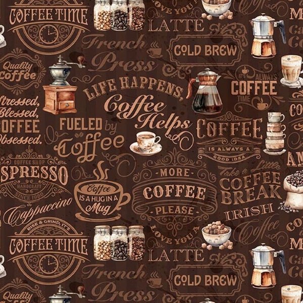 Coffee Time Text Brown from Riley Blake Designs