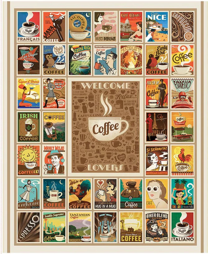 Coffee Time Welcome Coffee Lovers Panel by Anderson Design Group for Riley Blake Designs