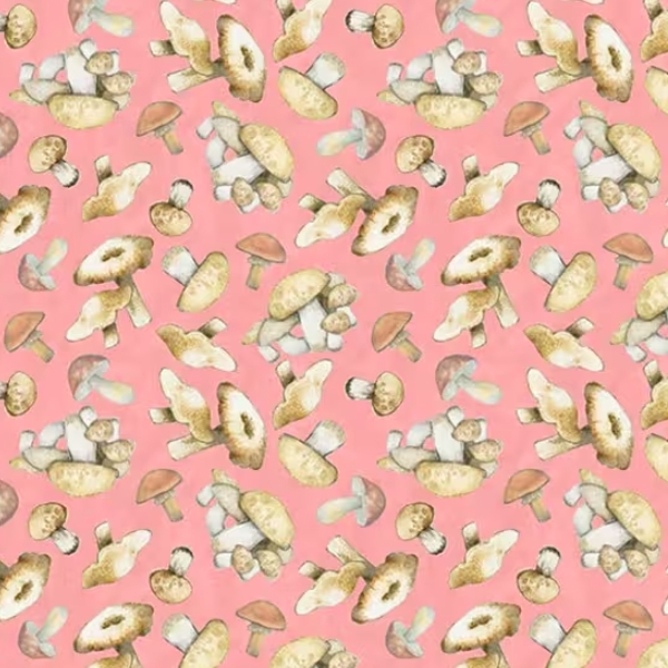 Nature's Serenade Mushroom Toss Pink by Susan Winget for Lumin Fabrics