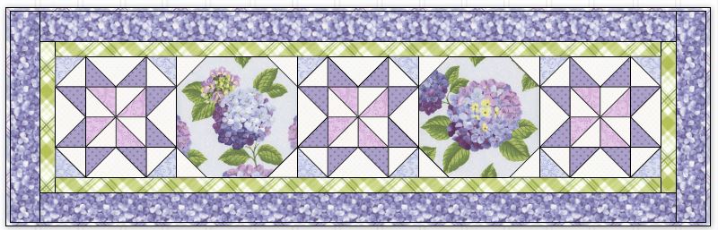 Patchwork Table Runner Purple Hydrangea