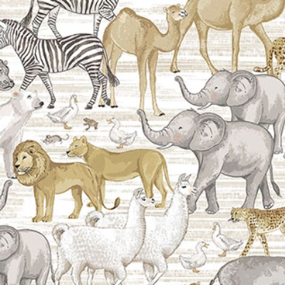 Two By Two Large Animals Cream Multi from Northcott Fabrics