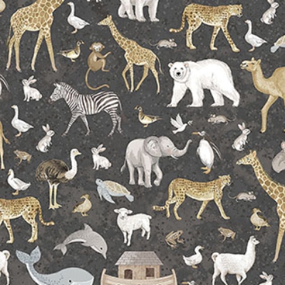 Two By Two Medium Animals Charcoal Multi from Northcott Fabrics