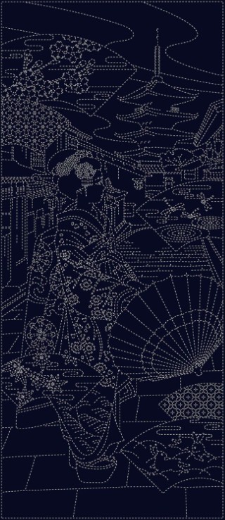 Wagara Sashiko Panel Maiko-San Blue from QH Textiles